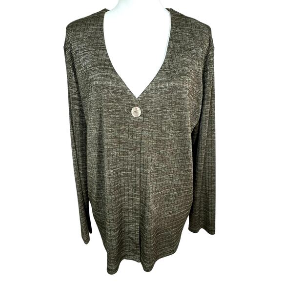 CHICOS 3 Women XL 2 Piece Pantsuit Set Olive Green Textured Squares Jacket Pants - Picture 2 of 12